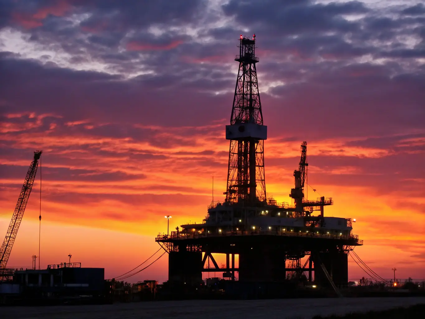 A high-resolution image of a drilling rig component, showcasing its robust construction and advanced engineering, set against a backdrop of an oil field at sunset.