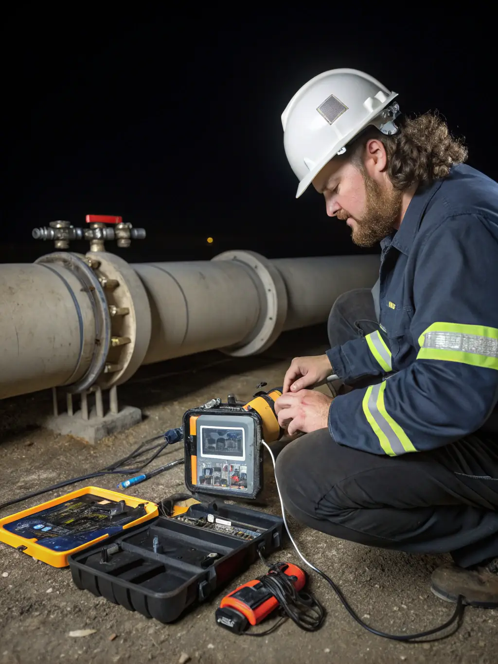 A close-up shot of a technician performing maintenance on a piece of oil and gas equipment, highlighting the precision and expertise involved.
